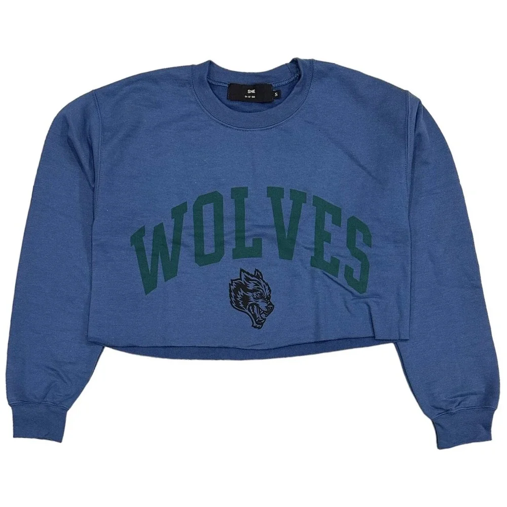 Darc Sport Women's She Loyalty Crop Raw Hem Crewneck Sweatshirt in Small Denim - Picture 1 of 1